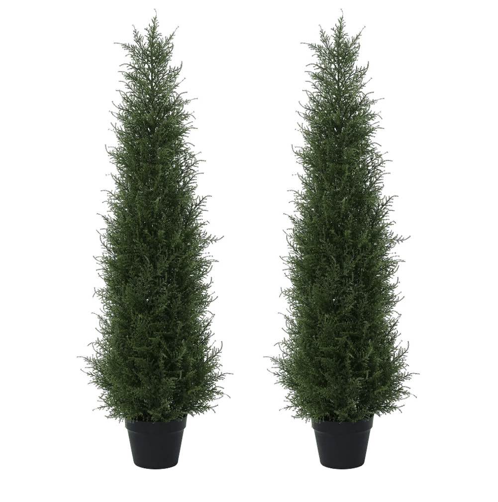 Artificial Cedar Tree 2 Pack 3 ft Outdoor Artificial Topiary Cedar Plants Fake Tree UV Rated Potted Plants for Porch Decor Faux Pine Tree for Perfect Housewarming Gift
