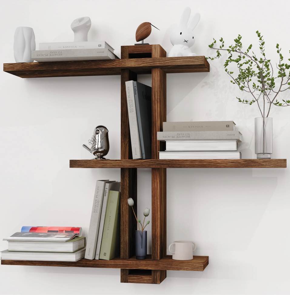 XGVGI 3-Tier Wooden Floating Wall Shelf, Rustic Wall-Mounted Storage Shelves for Bedroom, Living Room, Farmhouse Wall Decor, 20in