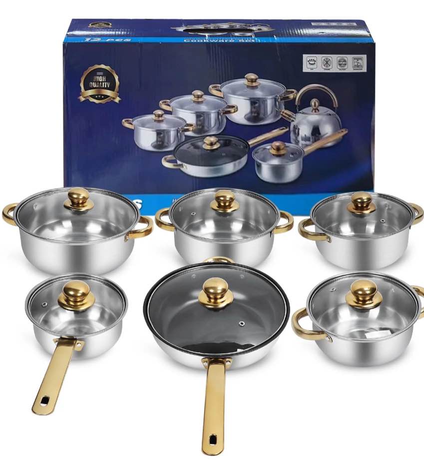 Tebru 12 Piece Nonstick Stainless Steel Cookware Set