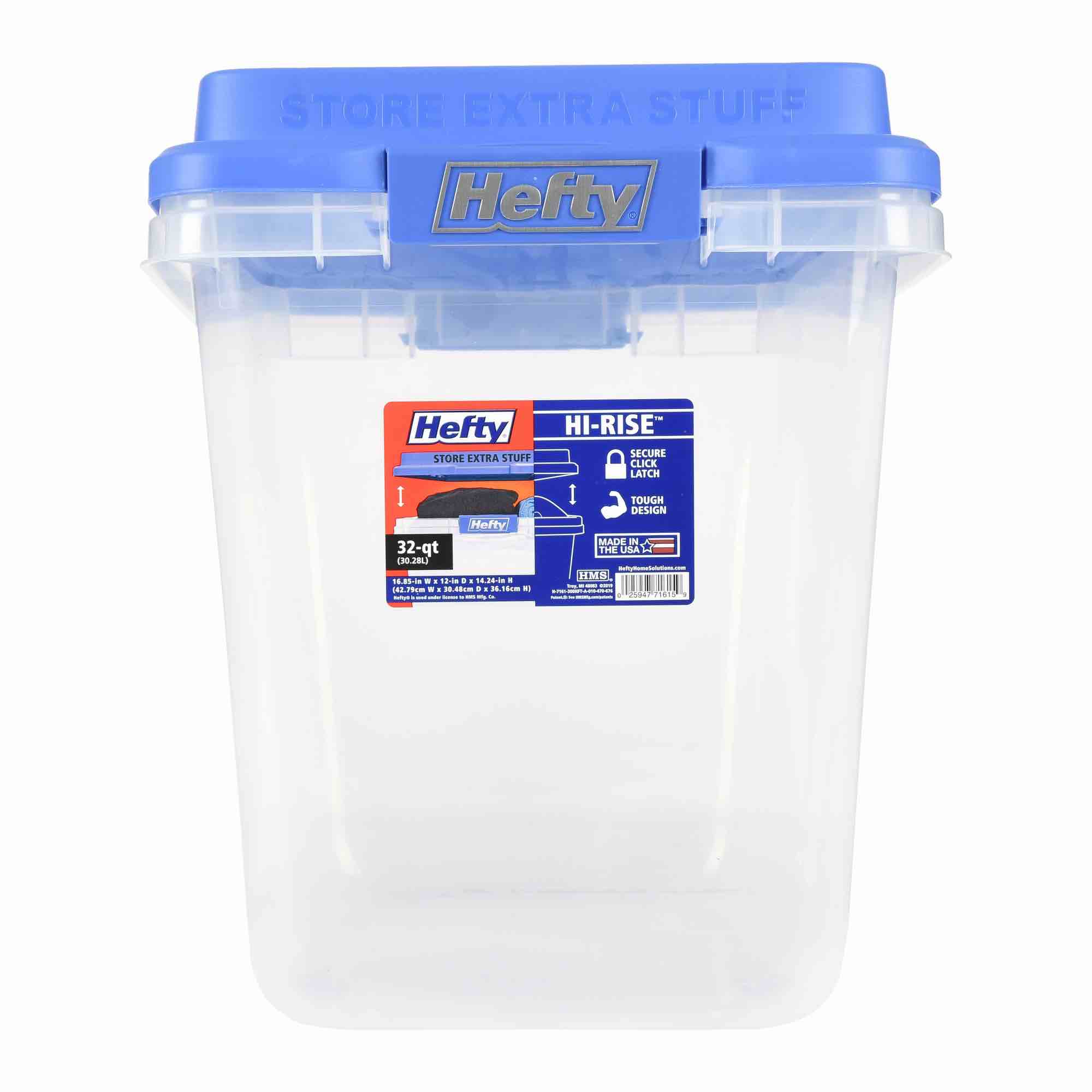 Hefty 32 Qt. Clear Storage Bin with Blue HI-RISE Lid