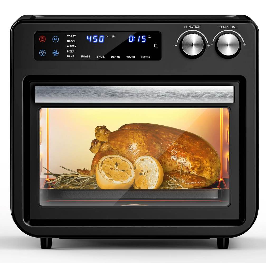 26QT Air Fryer Oven,Oil-Less Digital Touchscreen Toaster Oven with 10-in-1 Multi Function&Custom Mode, Visible Window , 1800W,Black