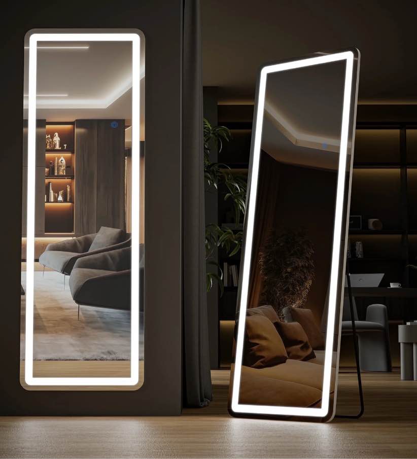 CONCETTA 60"x16" LED Full Length Mirror with Aluminum Frame and Polished Glass for Bedroom, 3 Color Lighting