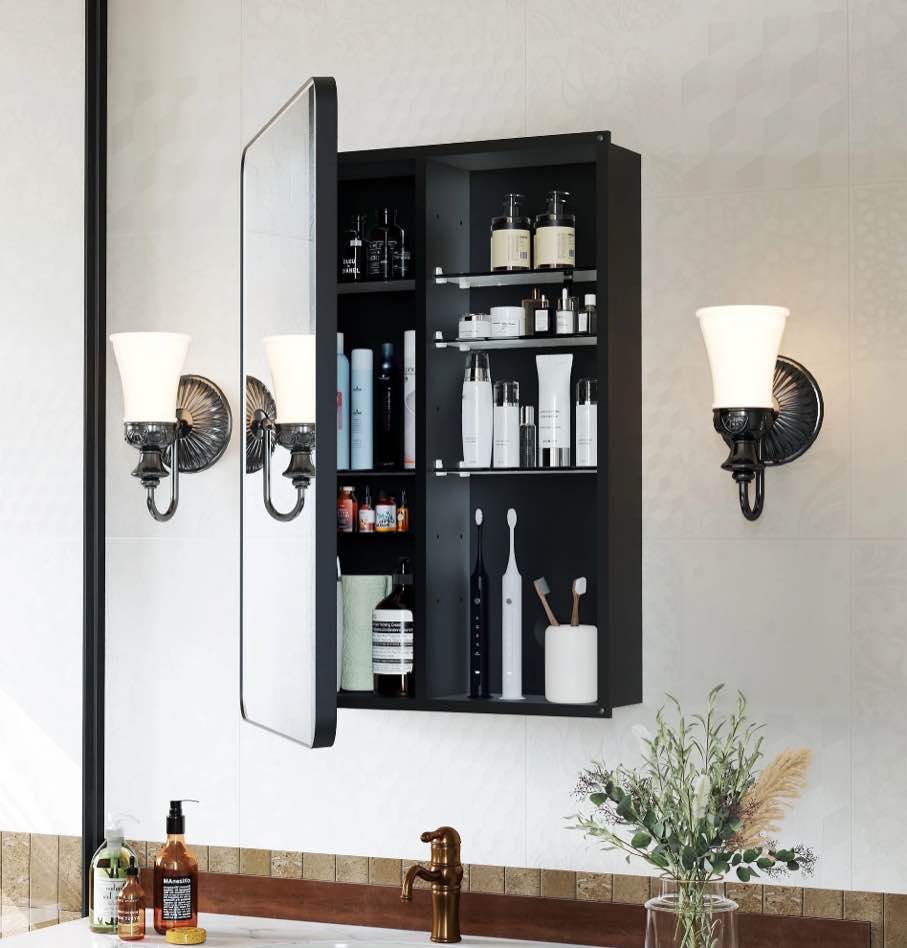 Joqixon Recessed Medicine Cabinets for Bathroom with Mirror: 16x24 Wall Mount Mirrored Vanity Chest - 16 x 24 inch Small Storage Cabinet with Adjustable Shelves