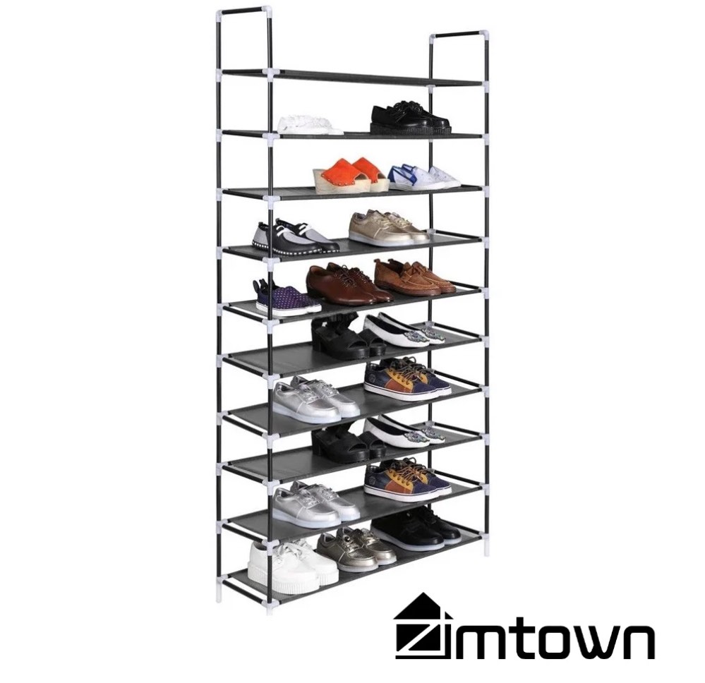 Zimtown 10-Tier 50 Pairs Shoe Rack Non-woven Fabric Shoe Tower Shoe Shelf Stand Shoe Storage Organizer Cabinet for Entryway Closet, Black Finish