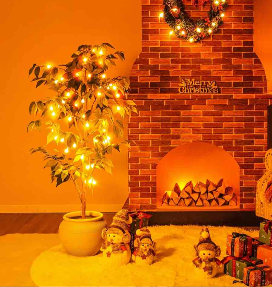 4FT Artificial Ficus Tree with Natural Wood Trunk and Lifelike Leaves, Silk Fake Potted Tree with Wood Branches, Faux Tree for Office Home Decor