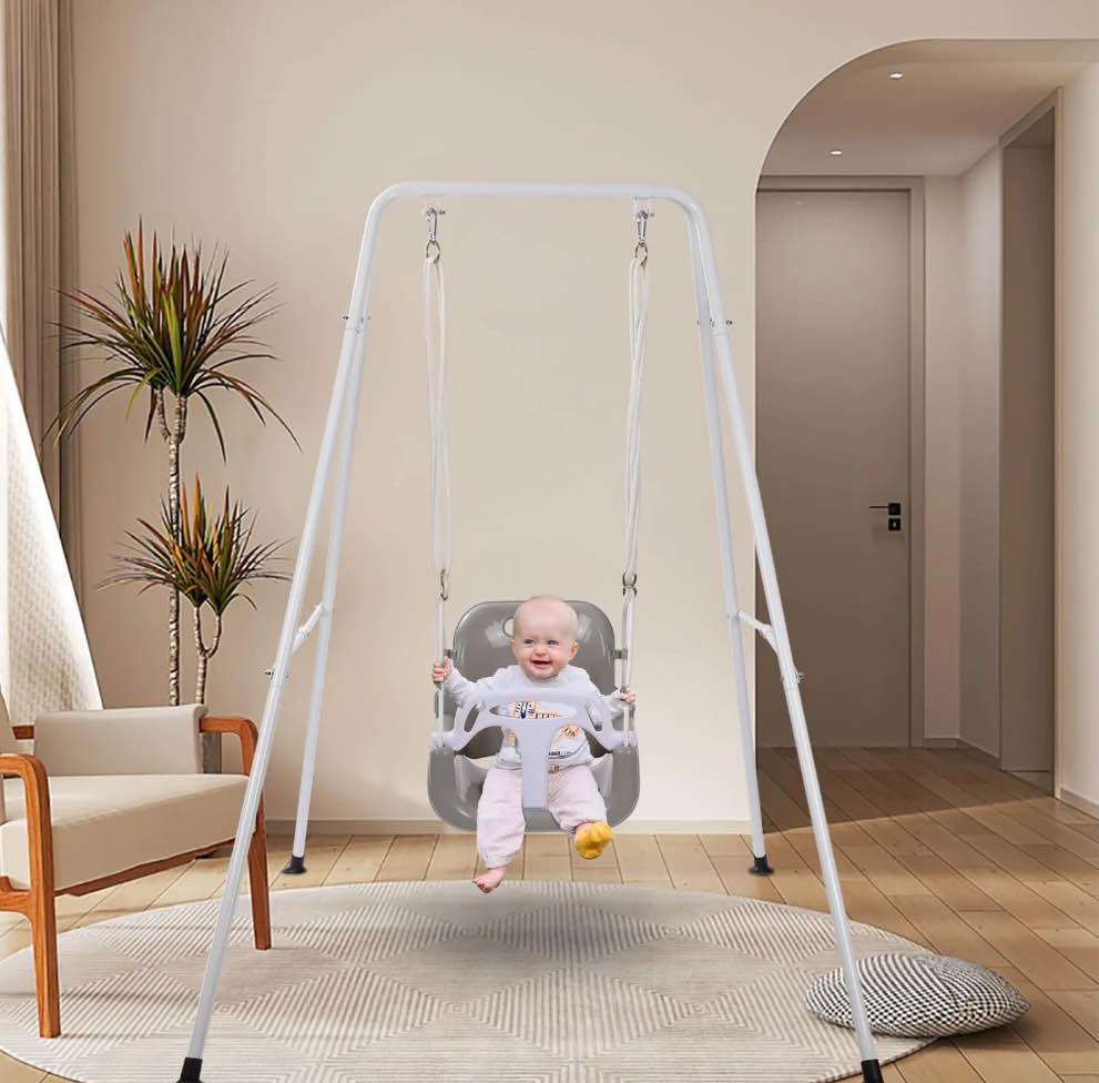 G TALECO GEAR 3-in-1 Toddler Swing Sets for Backyard Comfy Baby Swing Outdoor Indoor Kids Swing with Metal Stand Gray