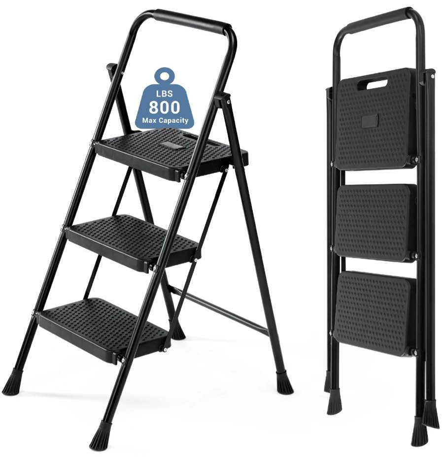 CONCETTA 3 Step Ladder, Folding Step Stool with Anti-Slip Pedal, Lightweight Portable Ladder for Home, Workplace, 800lbs Capacity
