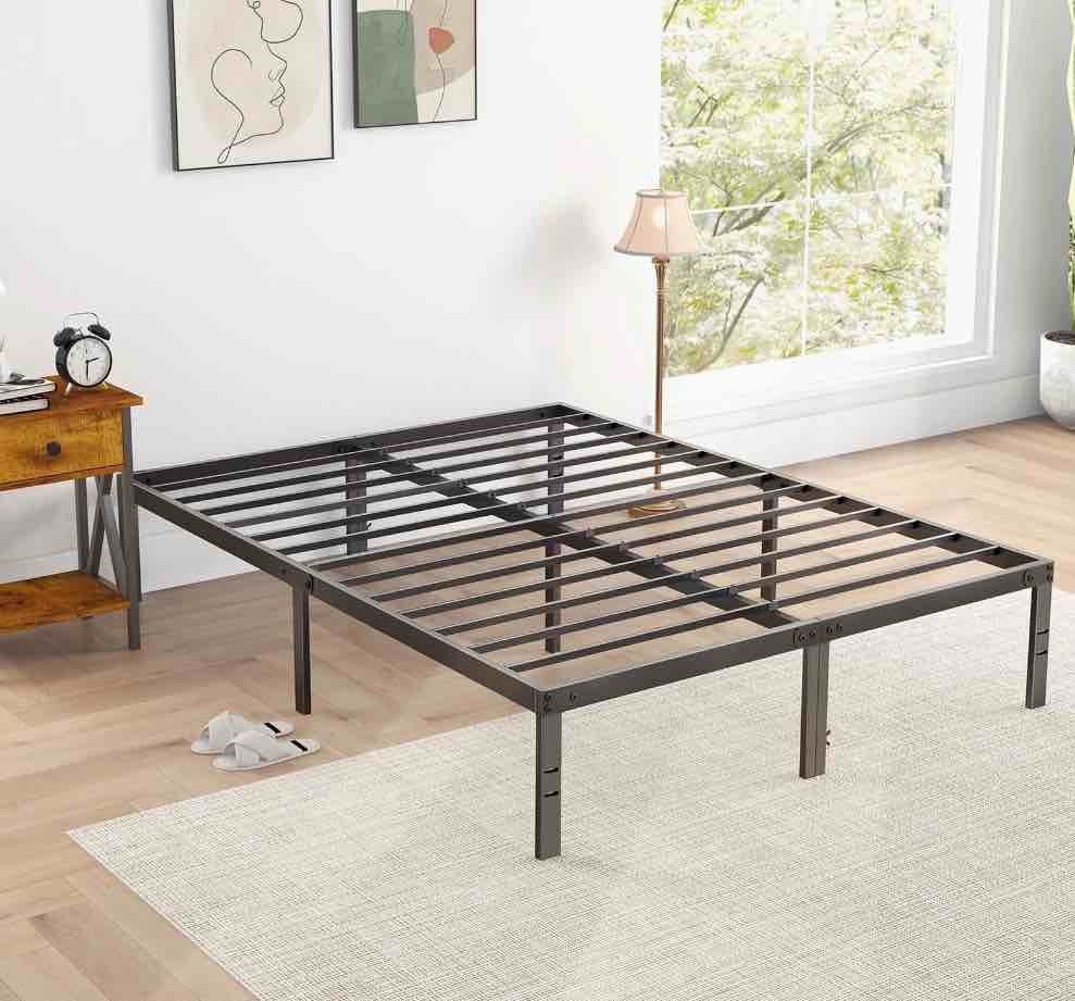 edx Queen Platform Bed Frame with Ample Storage Space, Sturdy Steel Slat Support, Heavy-Duty Construction, 14-Inch Height, No Box Spring Required