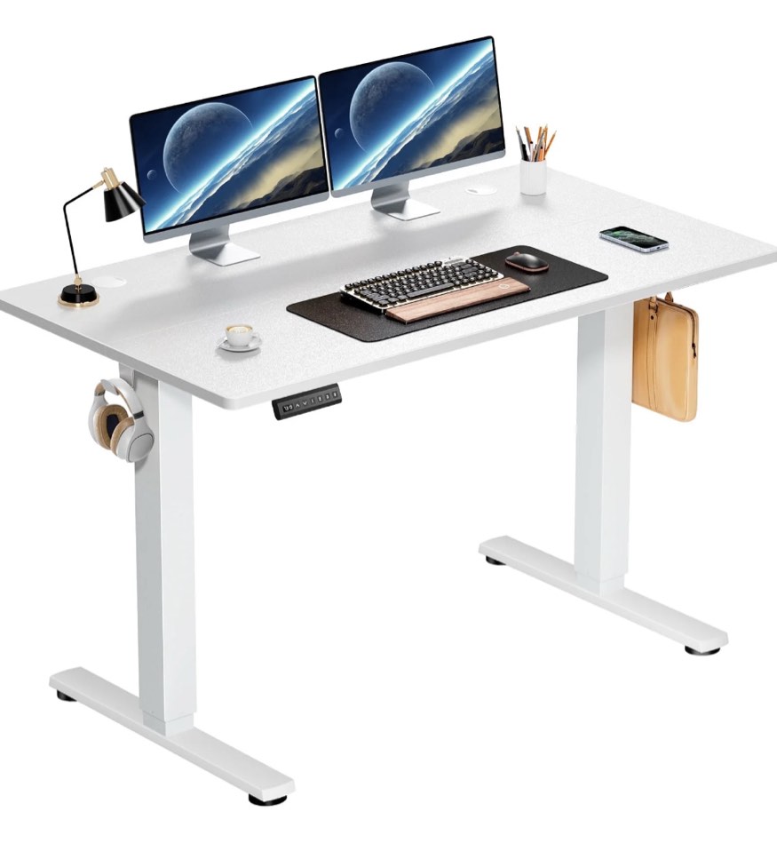 edx Electric Standing Desk, Height Adjustable Desk, 48 x 24 Inches Ergonomic Stand up Desk with Memory Preset and T-Shaped Metal Bracket for Home Office