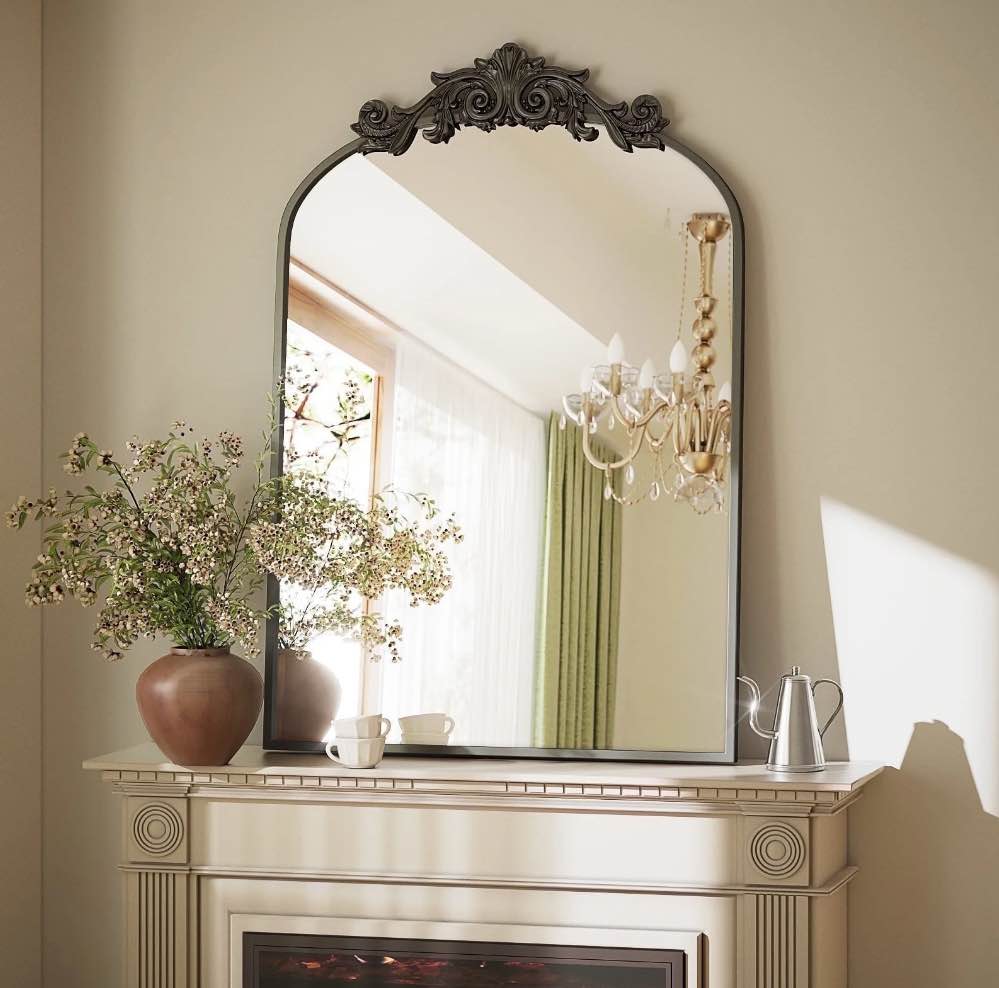 BEAUTYPEAK 38"x 24" Wall Decor Mirror Arched Metal Vintage Bathroom Mirror,Black