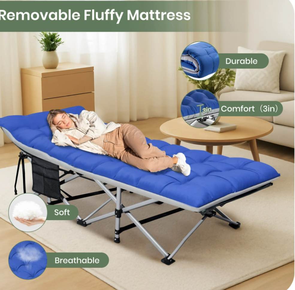 GVDV Folding Camping Cot with 2 Sided Comfort Mattress, Double Layer Oxford Fabric Folding Bed, Portable Sleeping Bed Cot for Camp Office Nap Beach Travel