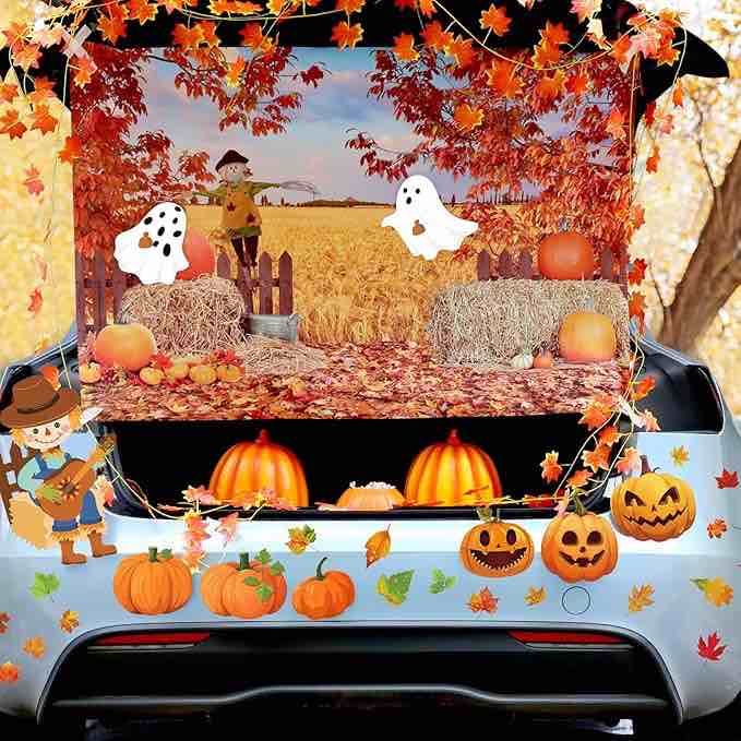 Buryeah 116 Pcs Halloween Trunk or Treat Car Decorations Kit Fall Theme Backdrop Pumpkin Ghost Autum