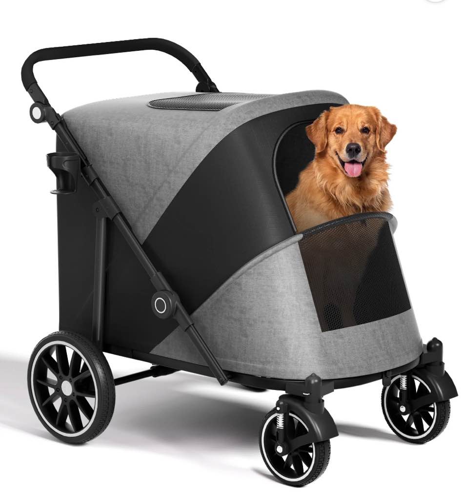 Zoolike XL Dog Stroller, Dual Access 4 Wheel Extra Large Pet Cage Foldable Travel Jogging Carriage Stroller for 2 Dogs,Max 200 Lbs