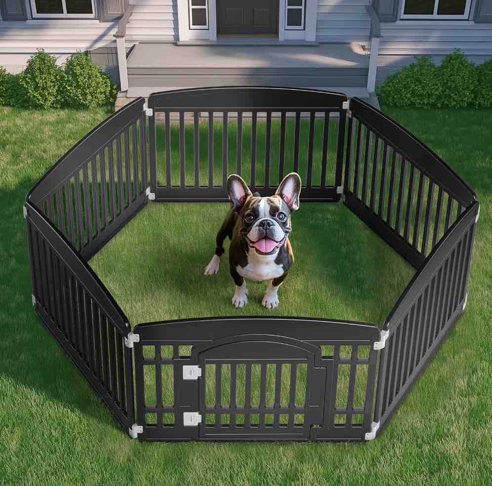 edx Dog Playpen, 6-Panel 24" Foldable Pet Playpen with Door, Indoor/Outdoor Puppy Pen, Foldable, Customizable, Black
