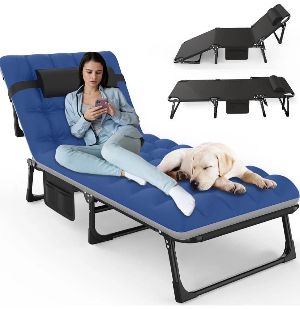 GVDV Portable Folding Camping Cot with Mattress, 29" Wide Multi-Position Folding Chaise Lounge Chair, Oversized Folding Bed Sleep Cot for Outdoor, Home, Office