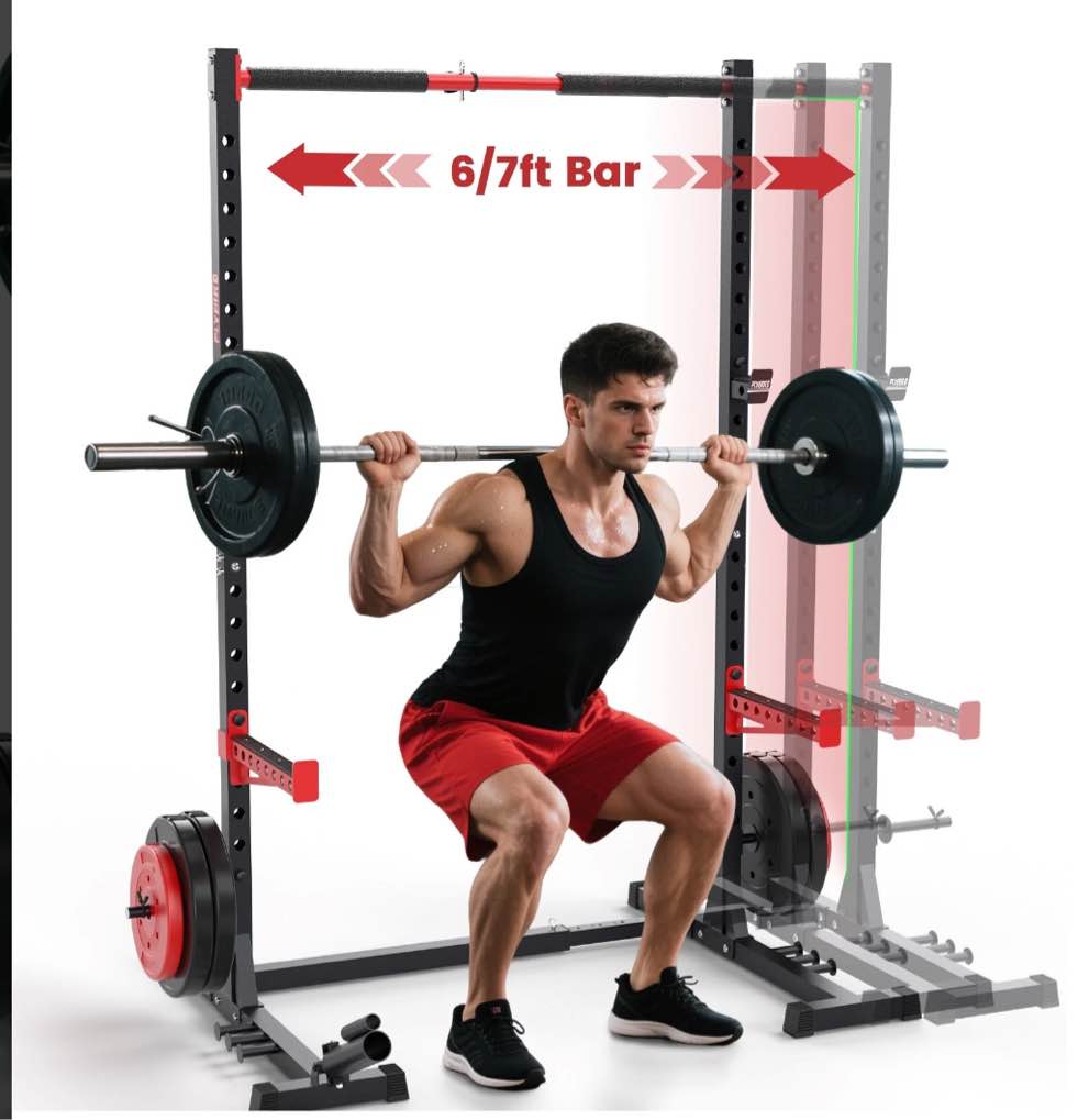 FLYBIRD Adjustable Squat Rack with Pull-Up Bar, Multi-Functional Power Rack for 6FT/7FT Barbells