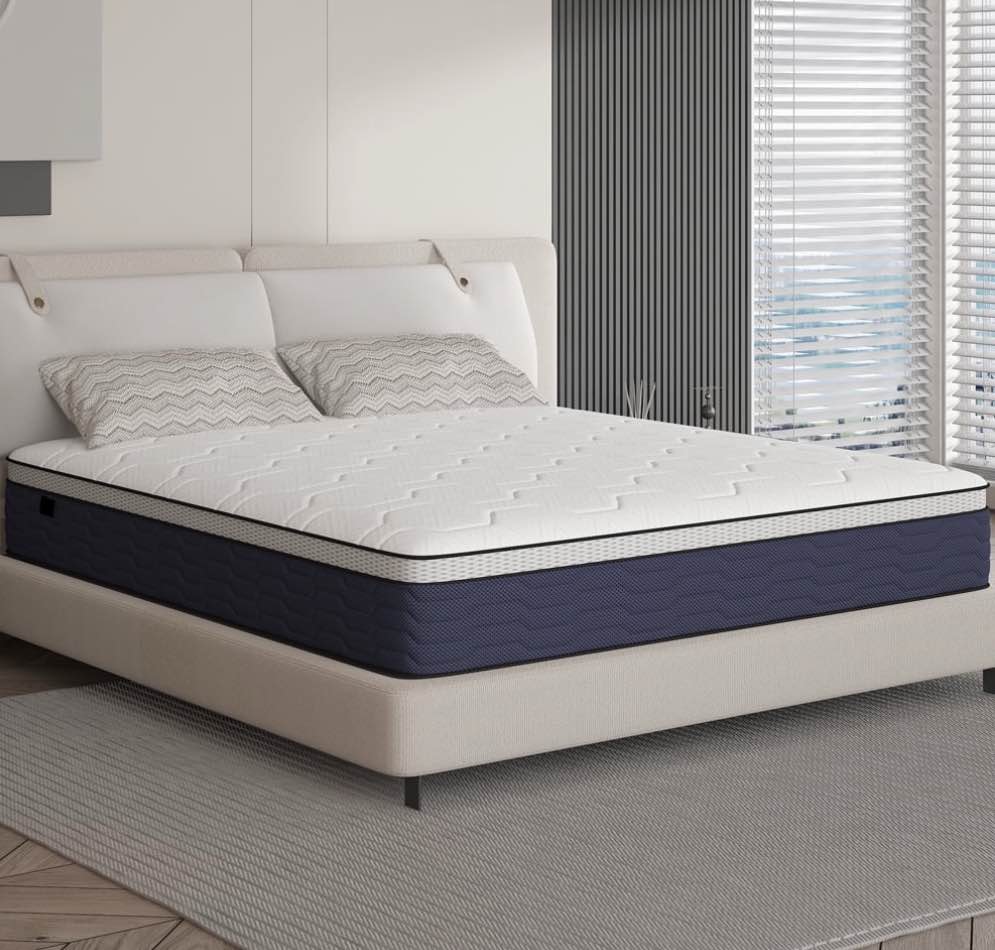 Z-hom Hybrid Queen Mattress 12 Inch, Queen Size Spring Gel Memory Foam Mattress in a Box Medium Firm Coil Innerspring Mattress for Adjustable Bed Frame, White Grey