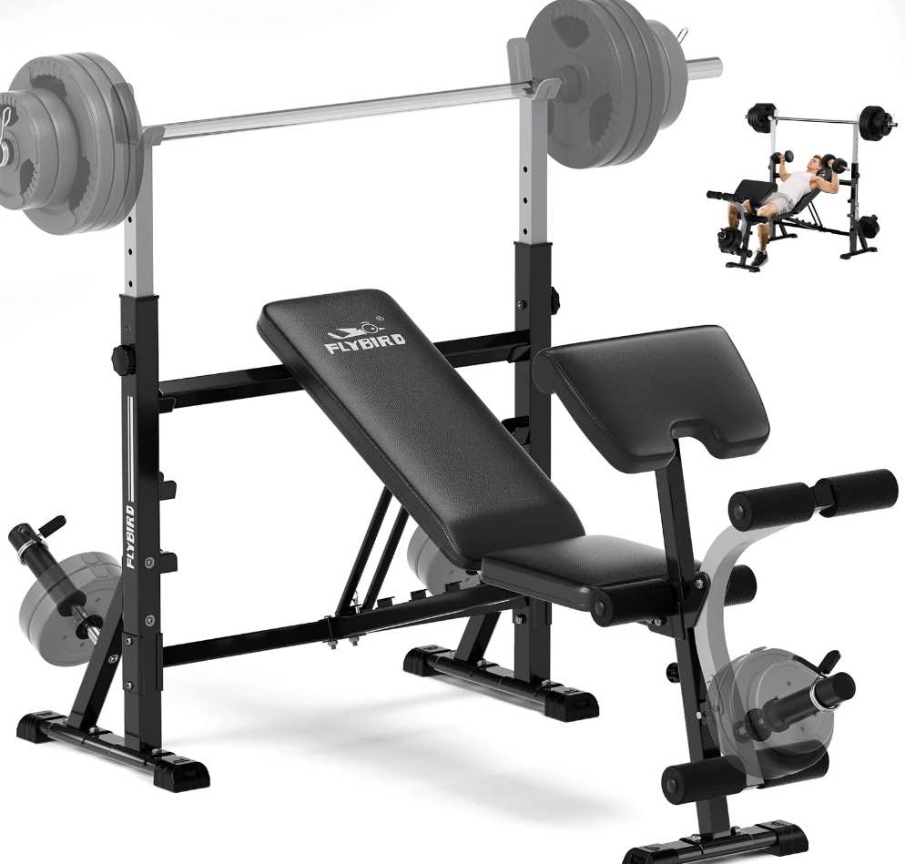 UPGO Standard Weight Bench  Bench Press Set with Preacher Curl Pad and Leg Developer for Home Gym Full-Body Workout 900lbs Max Weight