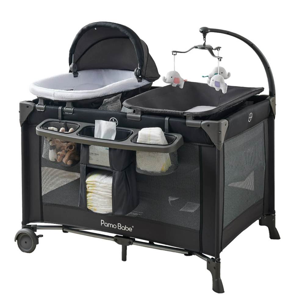 Pamo Babe 4-in-1 Baby Playard with Bassinet & Changing Table for Newborn