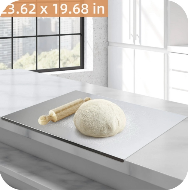 Qunbio 23.62'' x 19.68'' Stainless Steel Chopping Board, Large Metal Cutting Boards with Lip for Kitchen, Silver