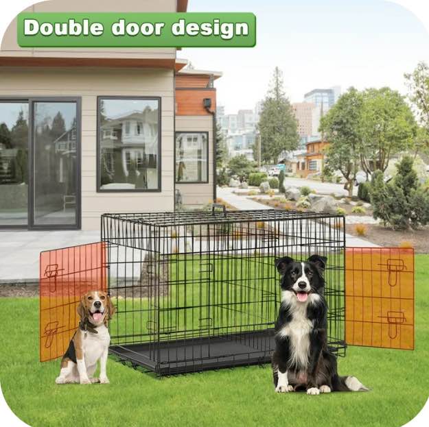 BestPet 48 inch Foldable Metal Dog Crate for Large Dogs, Double Door, Divider, Removable Tray(Black)