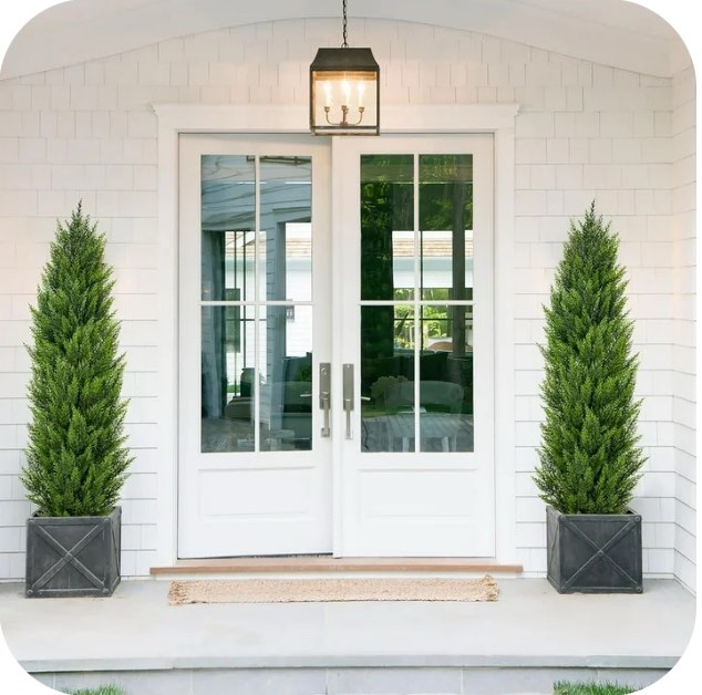 2 pcs Cedar Tree Artificial 5ft Potted Topiary Trees Artificial Outdoor Realistic Plants UV Resistant Fake Shrubs Cypress Trees Pot Porch Home Decor Housewarming Gift