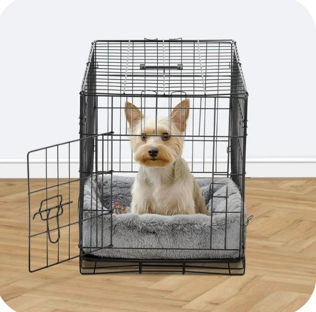 EDX Medium Dog Crate, 30" Single Door Folding Metal Wire Dog Cage with Plastic Leak-Proof Pan Tray