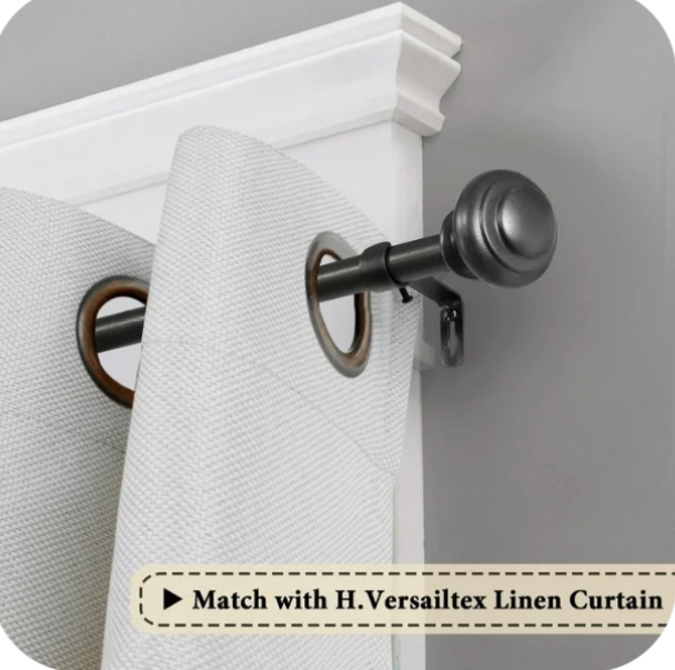 H.VERSAILTEX Single Curtain Rods for Windows Indoor/Outdoor, 66 to 120 Inches 3/4 Inch Diameter Drepery Rods with Brackets, Pewter