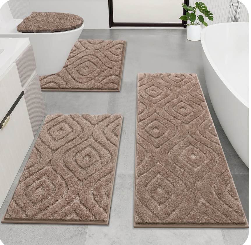 Ileading Bathroom Rugs Sets 4 Piece, Super Soft and Absorbent Non Slip Microfiber Toilet Bathroom Mats