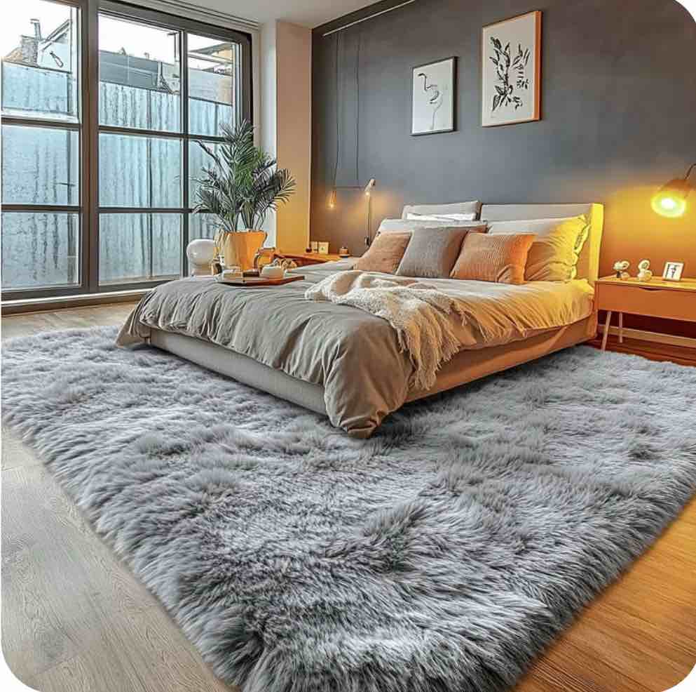 Pentantan Shag Area Rugs, 5ft x 8ft Soft Fluffy Indoor Carpet for Living Room Bedroom Decor, Light Gray
