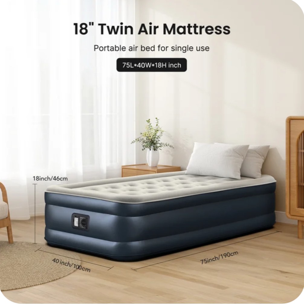 iDOO Air Mattress, Inflatable Airbed with Built-in Pump for Guest Home Camping Travel, 560lb Max, (Twin Size 18")