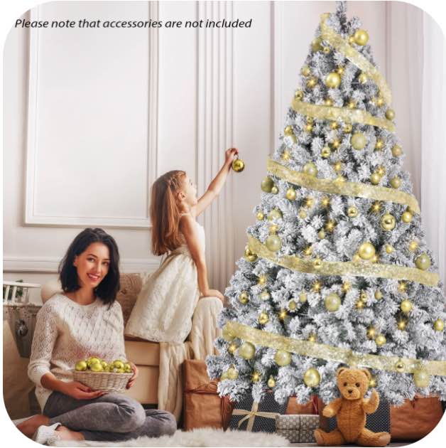 IZNEN 6ft Pre-Lit Snowflake Flocked Christmas Tree,8 Modes LED Lights,Artificial Xmas Tree with Storage Bag