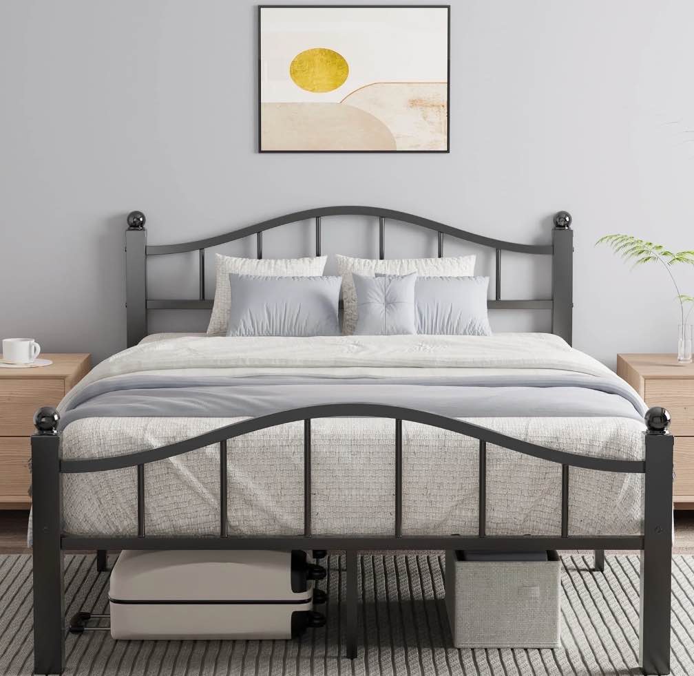 Metal Full Size Bed Frame, Noise-Free Design & Underbed Storage Heavy Duty Bed Frames with Headboard No Box Spring Needed/Tool-Free Assembly