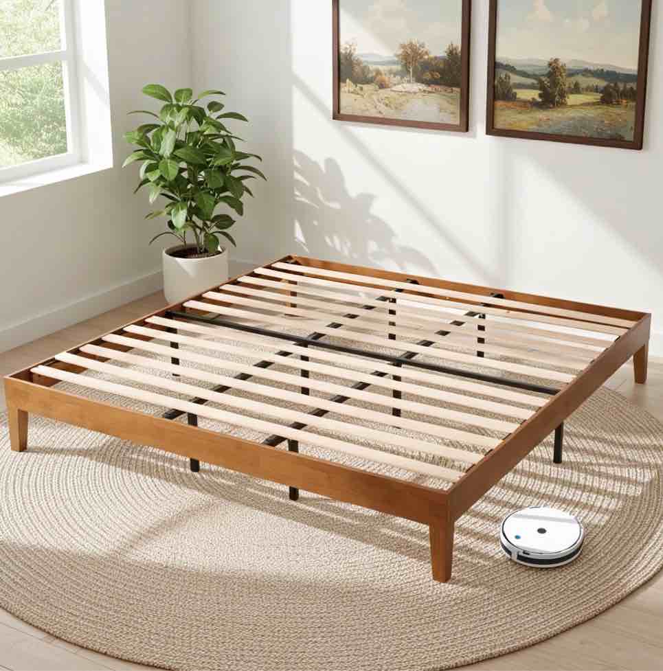 EDX Naturalista Classic Solid Wood Platform Bed, Sleek and Sturdy Minimalist Bed Frame, King