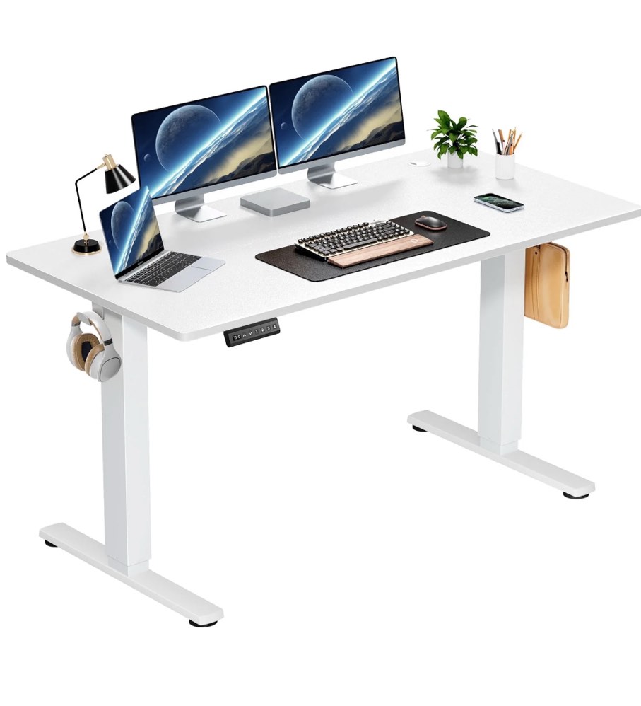 edx Electric Standing Desk, Height Adjustable Desk, 55 x 24 Inches Ergonomic Stand up Desk with Memory Preset and T-Shaped Metal Bracket for Home Office