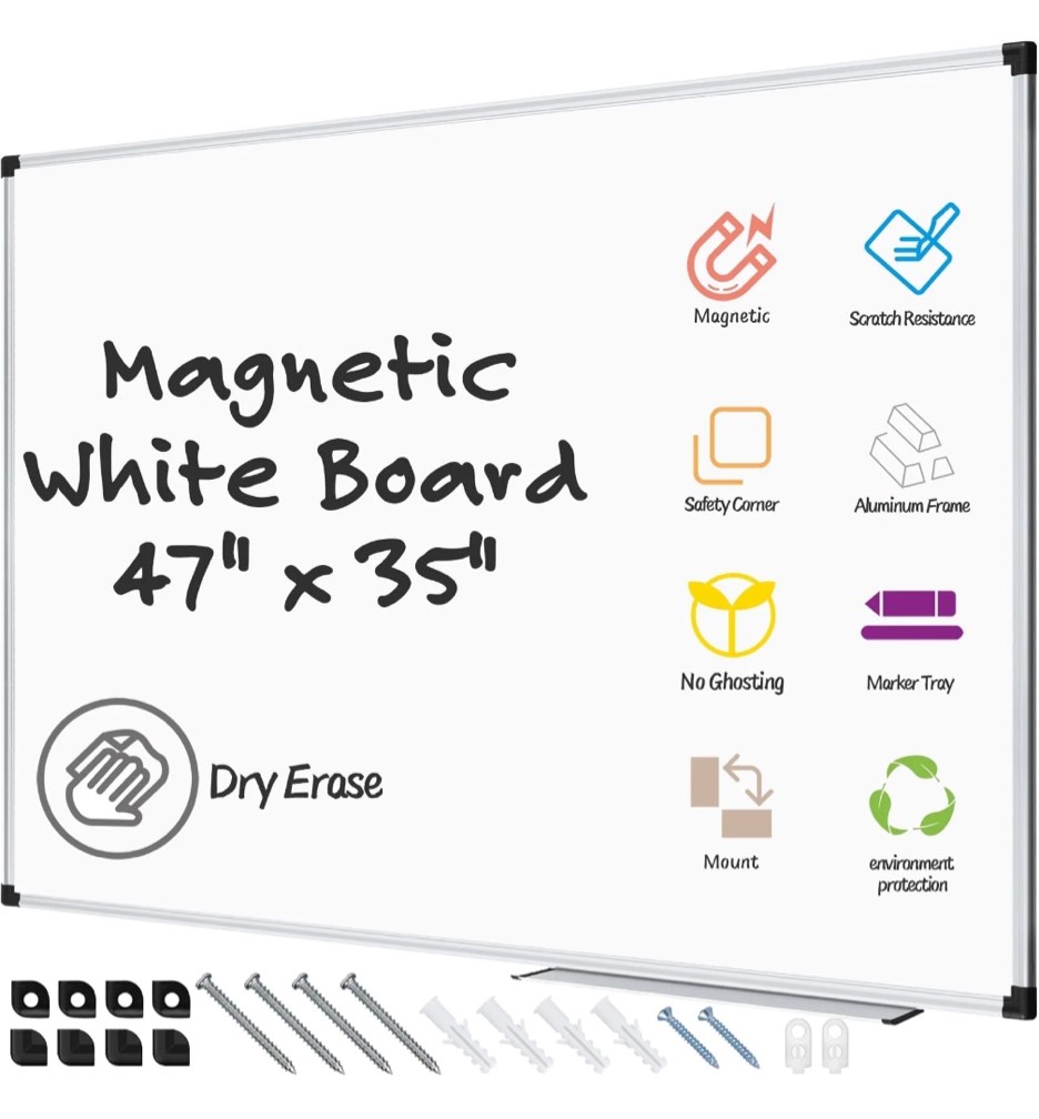 AGCAN Dry Erase Board 47" x 35" Magnetic Whiteboard Large Marker Board 4'x3' White Board Wall Mount