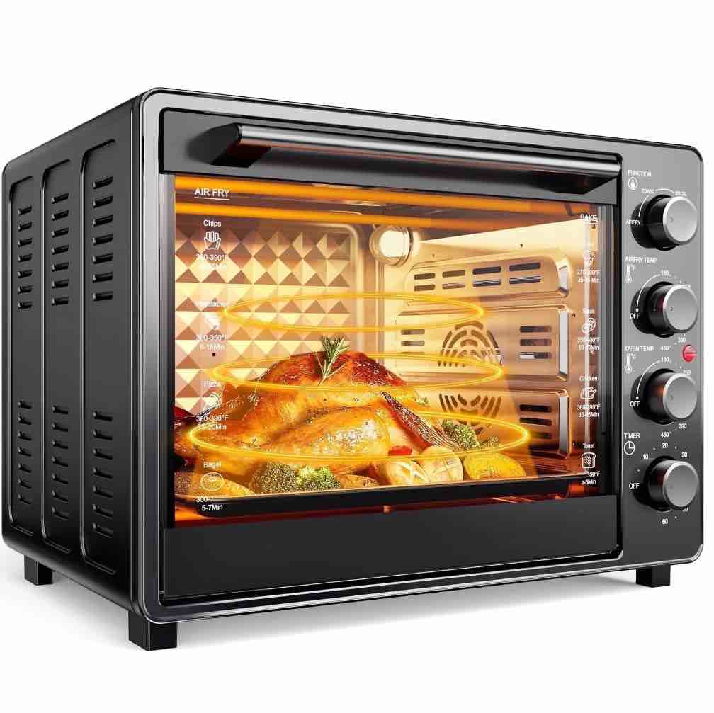 34 QT Super-Large Air Fryer, Oil-Less Air Fryer Toaster Oven Combo with Pizza, Warm, Broil, Toast, Bake, Air Fry, 5 Functions - Black
