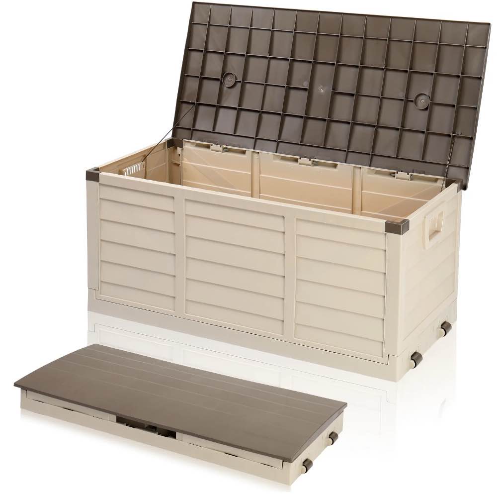 Ktaxon 75gal Outdoor Storage Deck Box Collapsible Garden Resin Deck Box Pre-installed,Space Saving & Easy Set Up - Brown