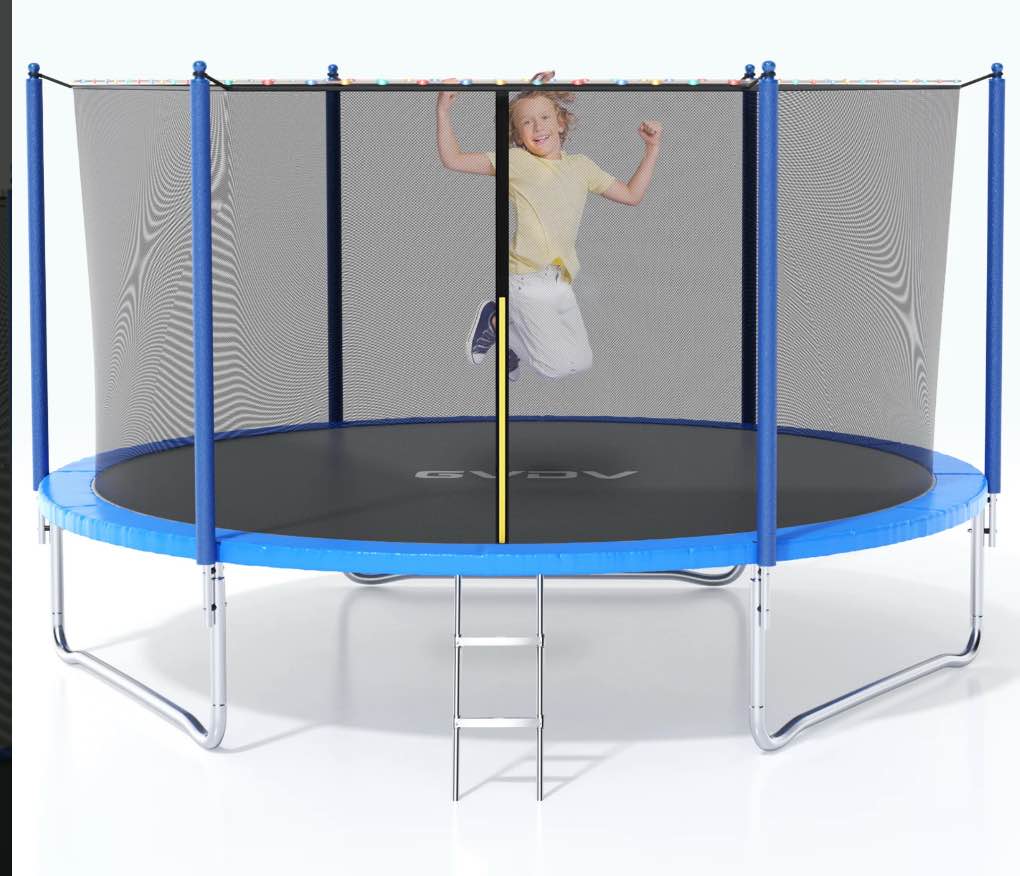 GVDV Outdoor Trampoline, 8' Backyard Recreational Trampoline with Enclosure for Kids & Adults