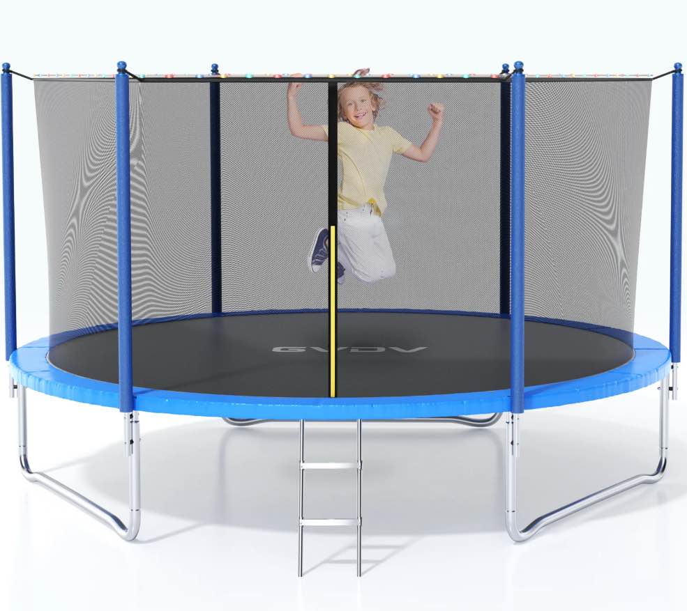 GVDV Outdoor Trampoline, 8' Backyard Recreational Trampoline with Enclosure for Kids & Adults
