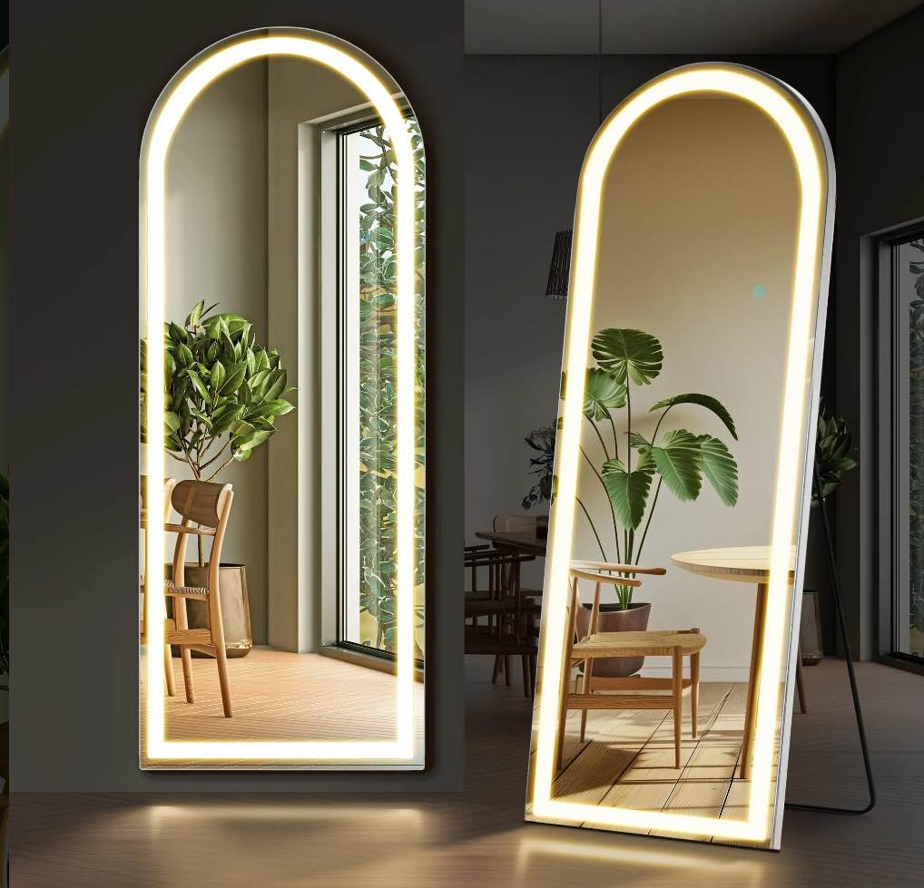 EDX LED 3 Color Lighting Full Body Mirror 71"x 26" Arched Floor Mirror with Lights Wall Mounted Free Standing Leaning for Home, White