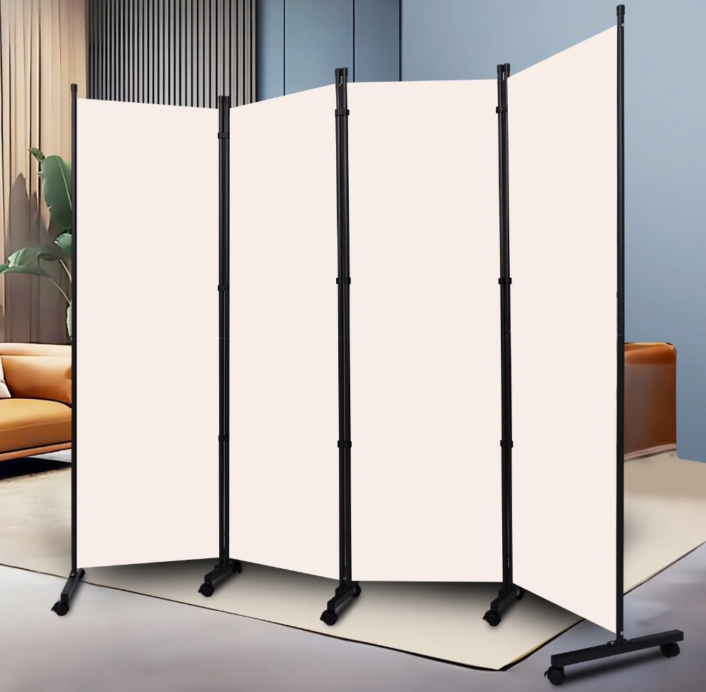 Room Divider and Folding Privacy Screens W/Wheels, 6FT Rolling Partition Room Divider 88'' Wide Room Separation, Self-lockable 4 Panel Wall Divider Fabric Panel Screens for Office Bedroom Dorm Studio