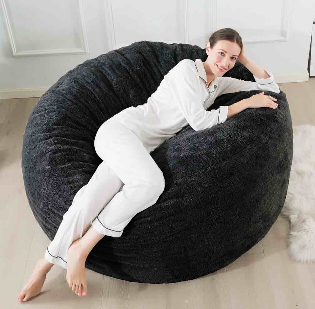 KINMEROOM 3~3.5ft Premium Plush Soft Support Bean Bag Chair for Teenagers and Adults | Dark Gray