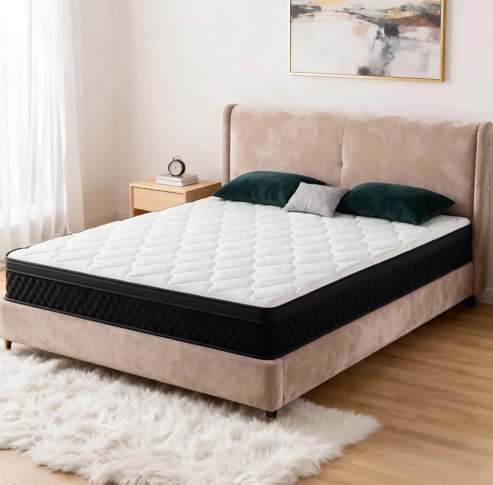 ZUNMOS 10 Inch Queen Mattress and Spring Hybrid Foam for Pressure Relief, CertiPUR-US Certified Mattresses with Durable Support, Mattress in a Box, Medium Firm