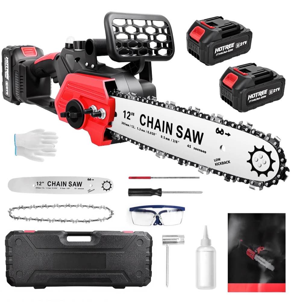 HOTREE 12 Inch Cordless Chainsaw, 21V Electric Handheld Chainsaw for Tree Trimming, Wood Cutting, Outdoor Yard Work
