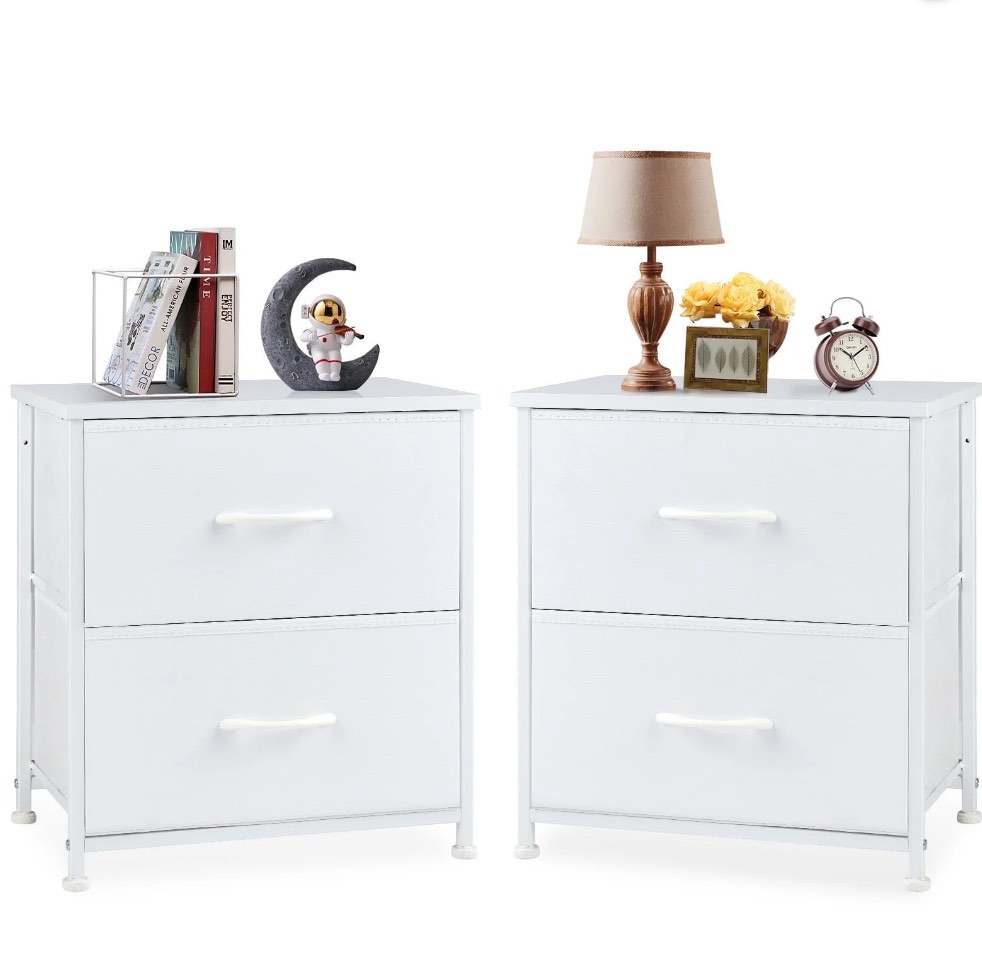 edx Nightstand Set of 2, End Table Side Table with 2 Fabric Drawers Bedside Table for Bedroom, Closet, Dorm, White