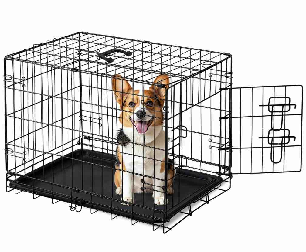 EDX Medium Dog Crate, 30" Single Door Folding Metal Wire Dog Cage with Plastic Leak-Proof Pan Tray