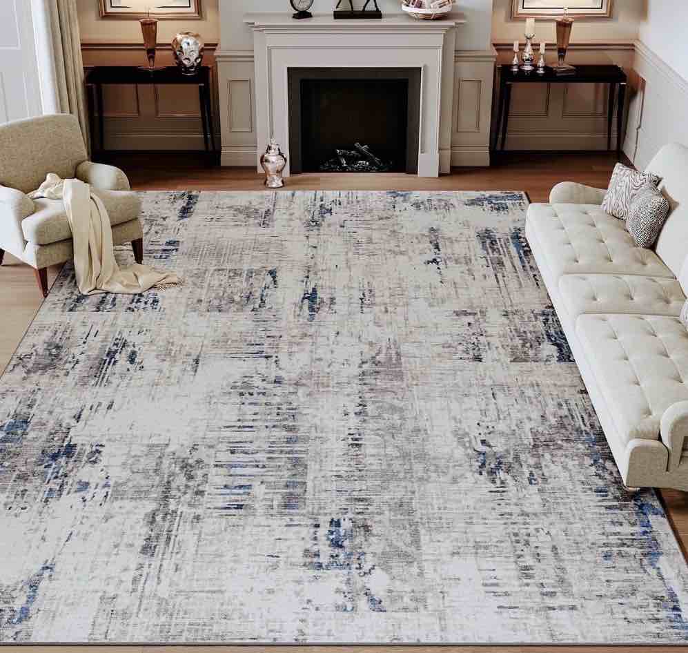 SIXHOME 9'x12' Area Rugs for Living Room Modern Abstract Area Rugs Machine Washable Rugs Soft Neutral Carpet Rugs for Bedroom Dining Room Office Playroom Aesthetic Home Decor Non Slip Rug Navy Blue