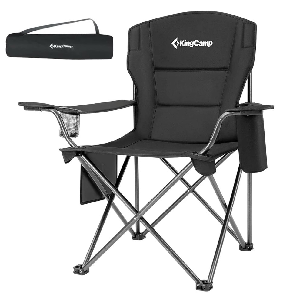 KingCamp Oversized Camping Chairs Heavy Duty Padded Folding Lawn Chair Support 300 lbs for Adults Outdoor Fishing Sports Black