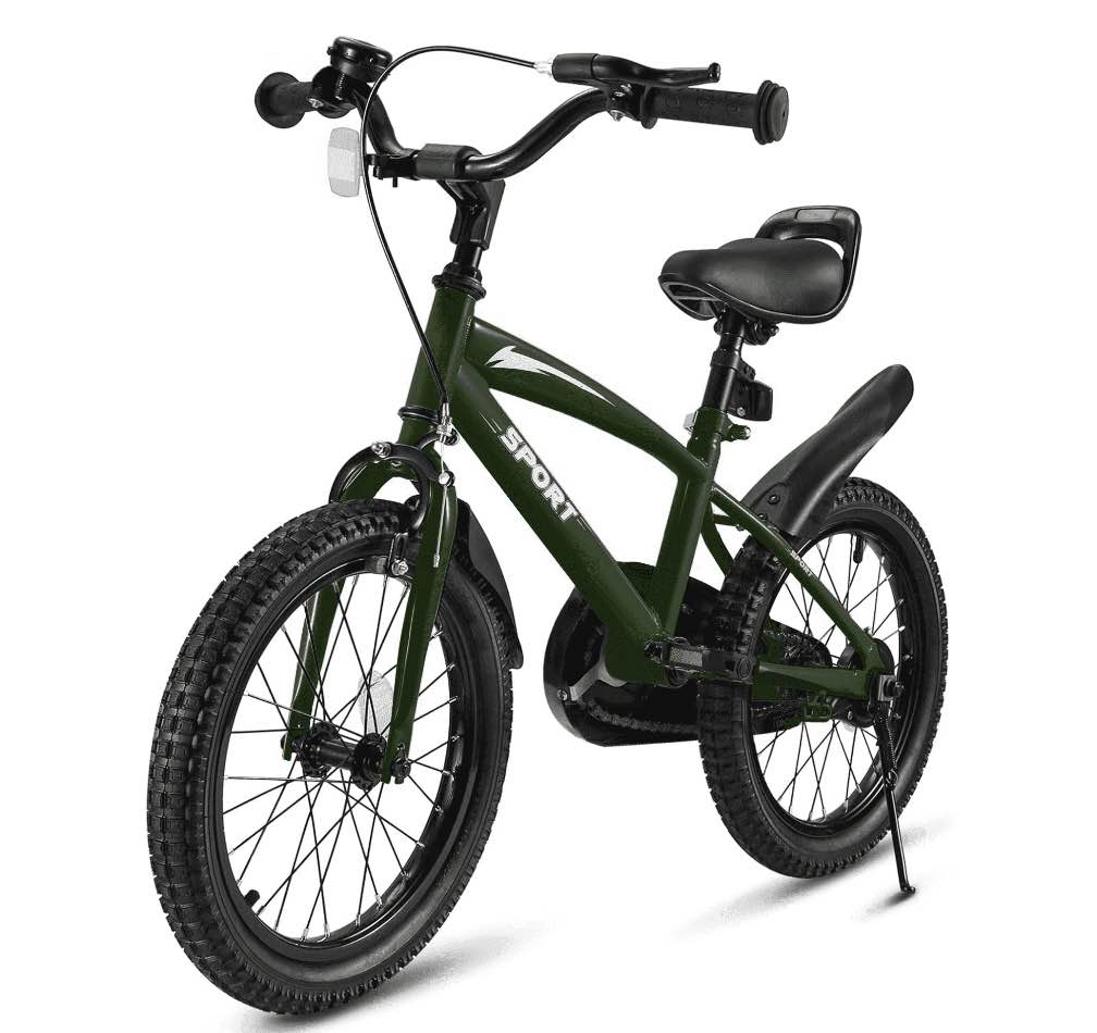 Naipo 16 in Green Kid Bike Kickstand with Training Wheels Children Bikes Boys Girls